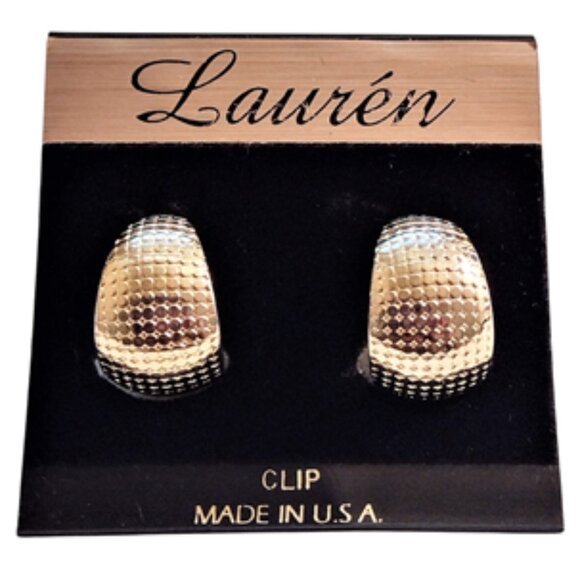 3/4" Small Dot Graduated Band Hoop Clip On Earrings Gold Tone Vintage Wide Botto - Picture 3 of 3